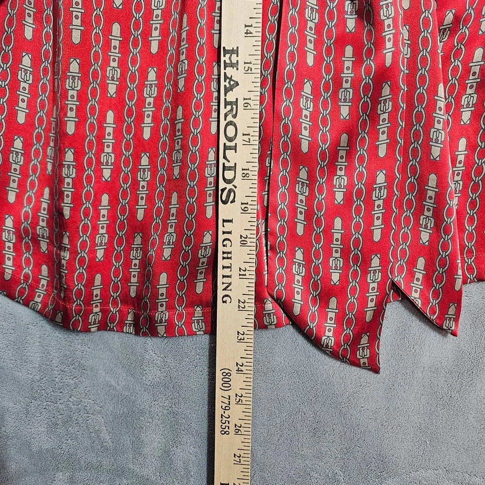 Banana Republic Red Silk Equestrian Chain Print Tie Neck Blouse Petite S